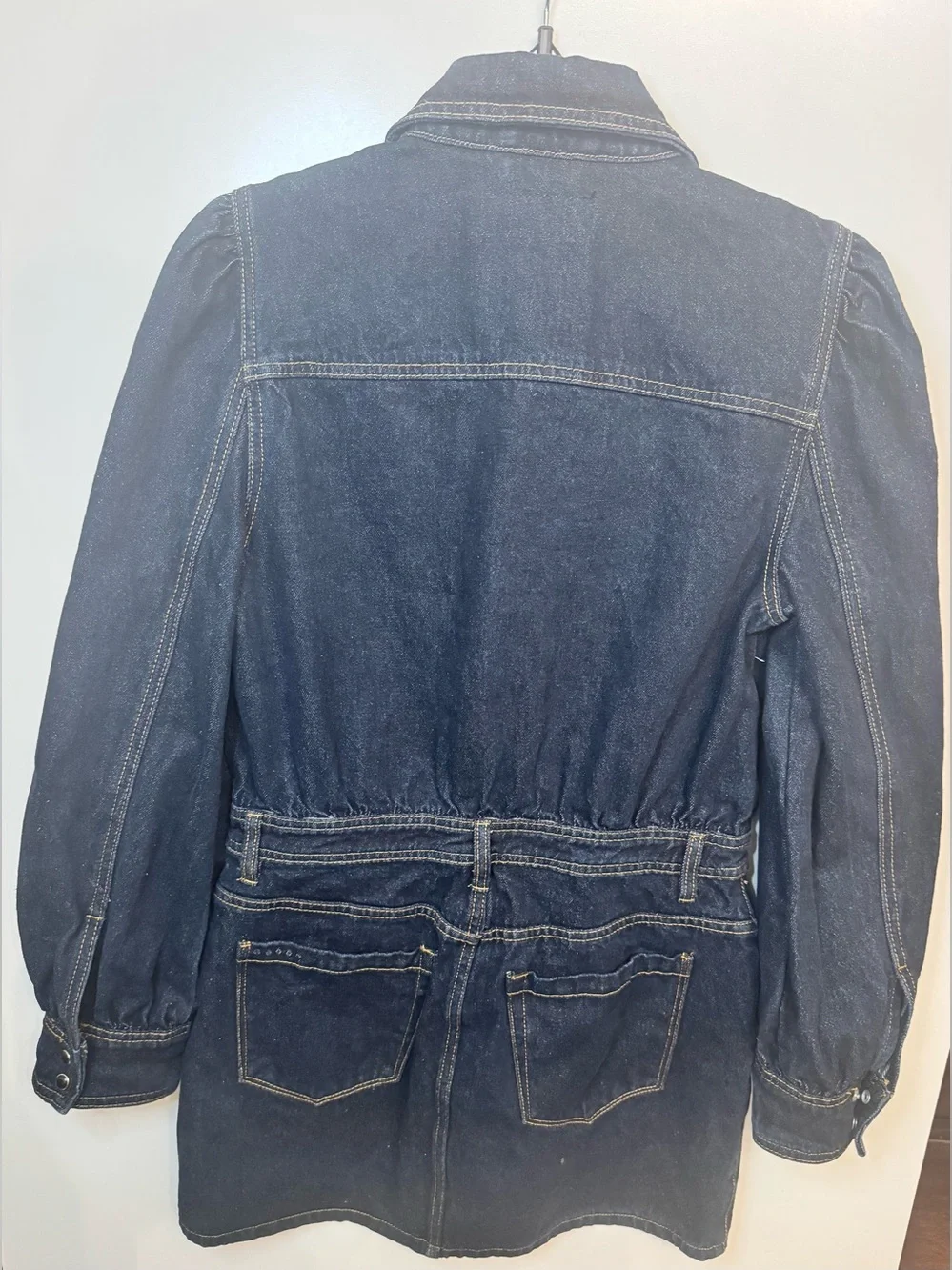 Blank NYC Dark Wash Denim Puff Sleeve Utility Shirt Dress Medium
